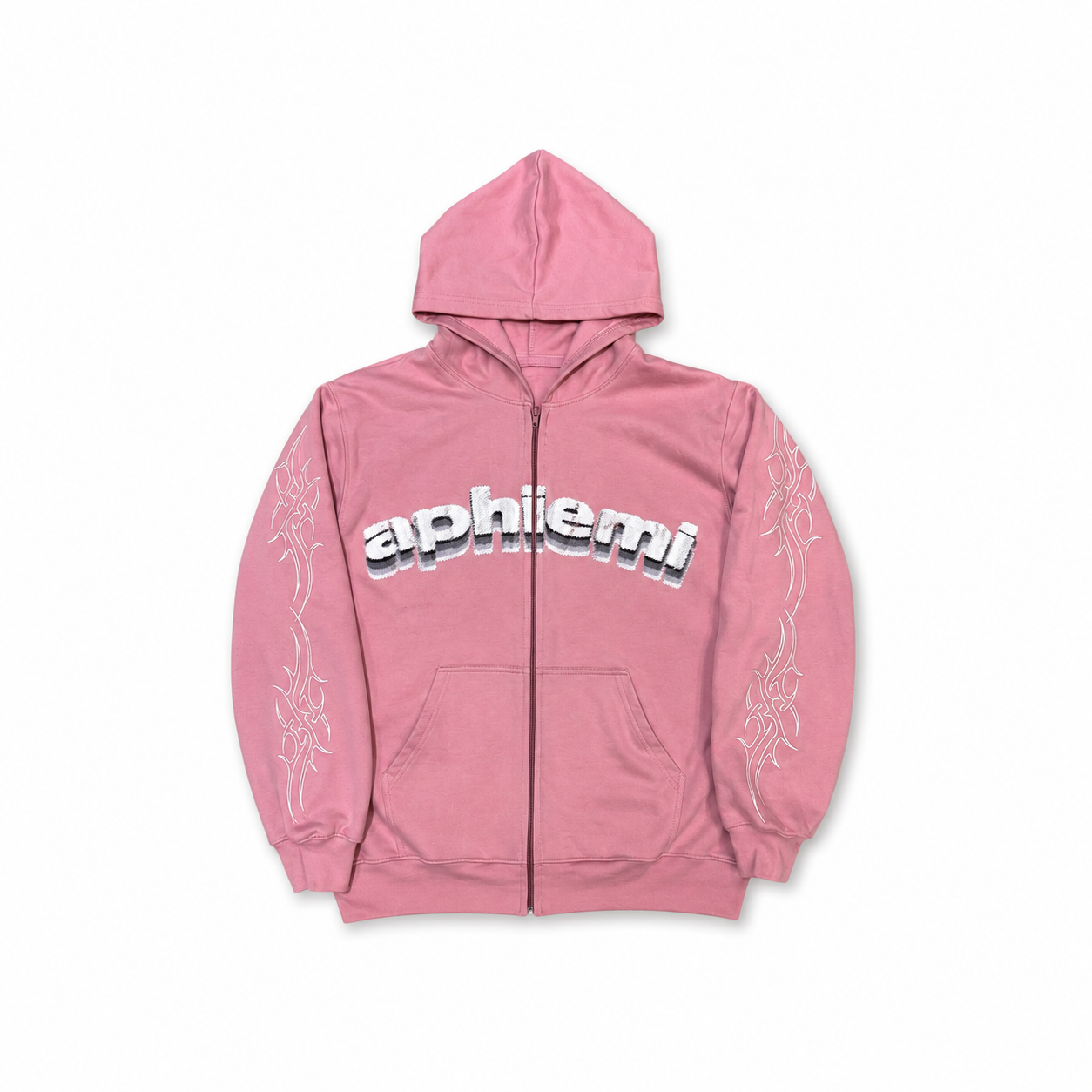 APHIEMI PINK poleron rosado con cierre y grafica frontal, vista frontal