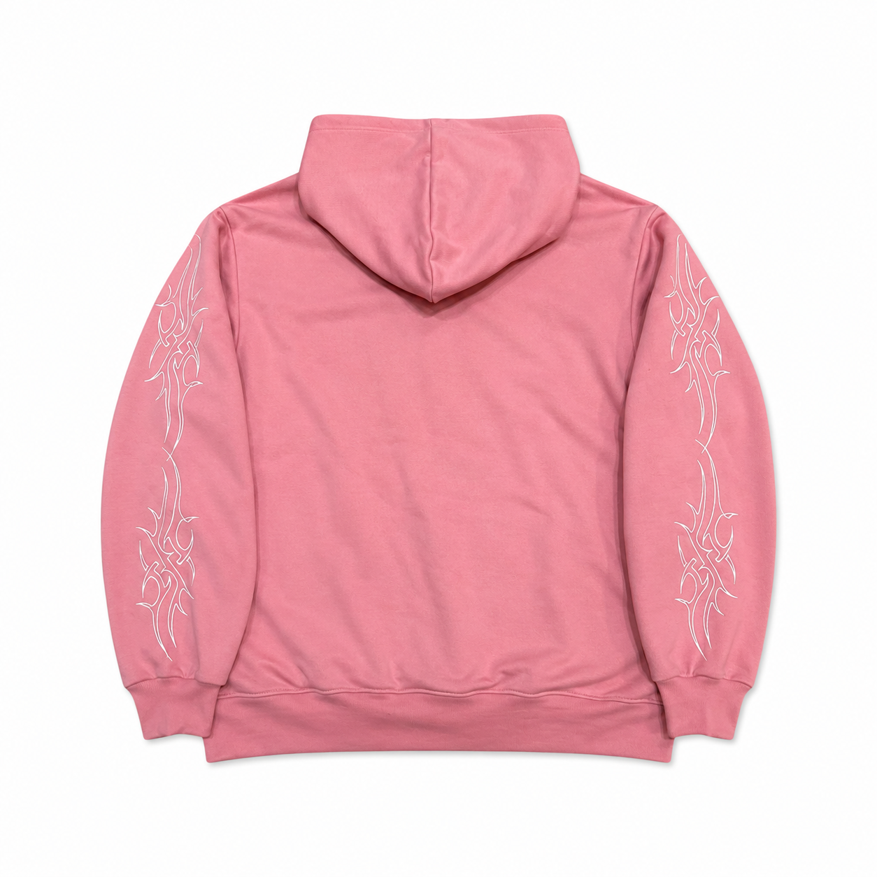APHIEMI PINK poleron rosado, vista trasera con grafica tribal en mangas